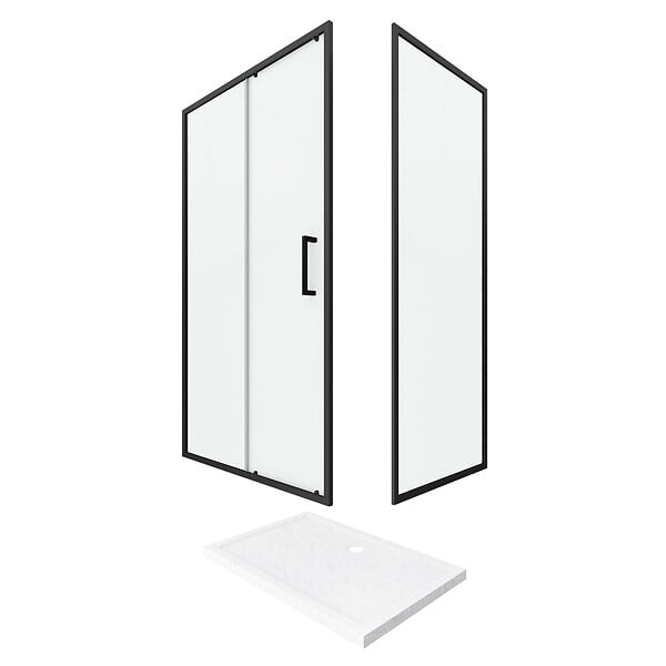 AURLANE - PACK PAROI PORTE DE DOUCHE + PAROI RETOUR + RECEVEUR A POSER - 120x80 COULISSANTE -CRUSH MOON 120x80 - large