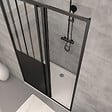 AURLANE - Pack Porte Coulissante Noire Mate Type 'Atelier' et Receveur en Acrylique Blanc - 120x90x200 cm - vignette