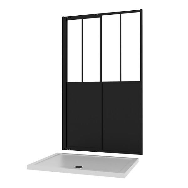 AURLANE - Pack Porte Coulissante Noire Mate Type 'Atelier' et Receveur en Acrylique Blanc - 120x90x200 cm - large