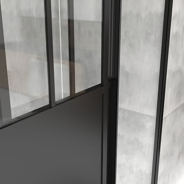 AURLANE - Porte Coulissante Noire Mate 'Atelier' et Receveur à Grille Linéaire Effet Pierre - 120x80x200 cm - large