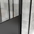AURLANE - Porte Coulissante Noire Mate 'Atelier' et Receveur à Grille Linéaire Effet Pierre - 120x80x200 cm - vignette