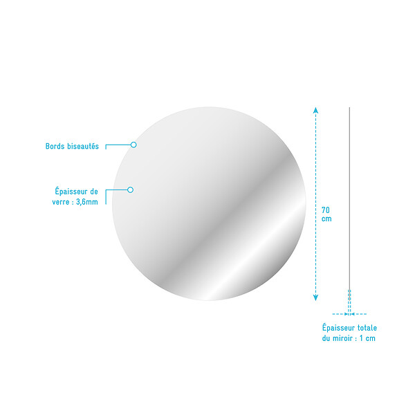 AURLANE - Miroir salle de bain ROND - Diamètre 70cm - GO - large