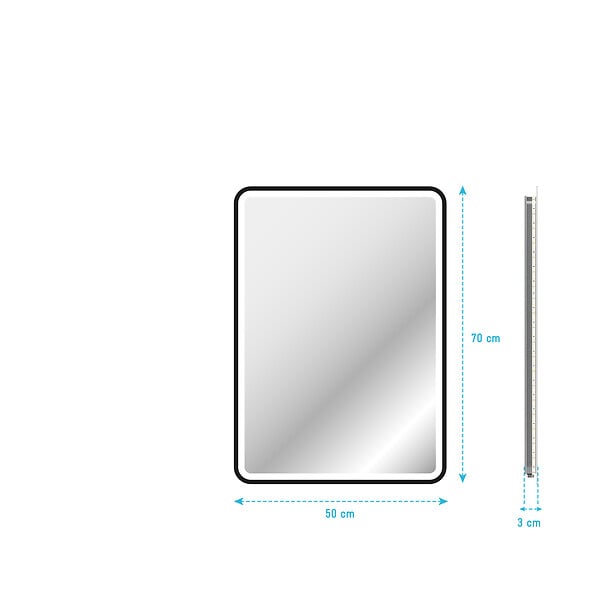 AURLANE - Miroir salle de bain avec eclairage LED et contour noir - 50x70cm - GO BLACK LED - large