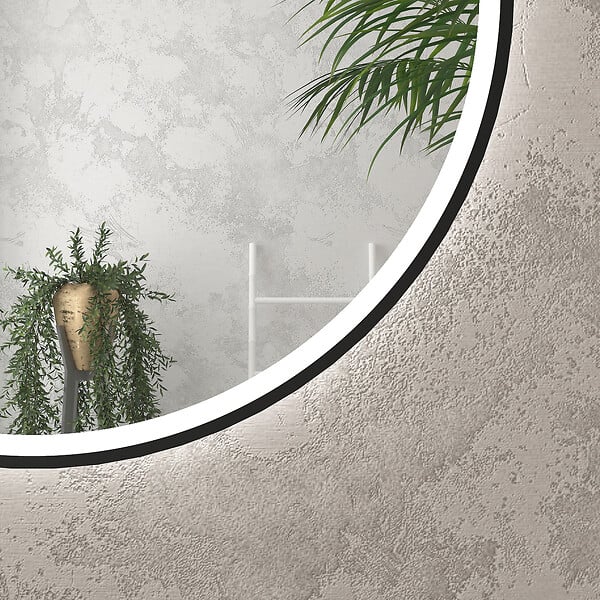 AURLANE - Miroir salle de bain ROND avec éclairage LED et contour noir - Diam 60cm - large
