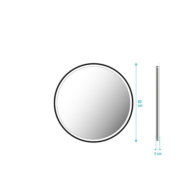 AURLANE - Miroir salle de bain ROND avec éclairage LED et contour noir - Diam 60cm - large
