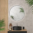 AURLANE - Miroir salle de bain ROND avec éclairage LED et contour noir - Diam 70cm - vignette