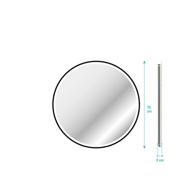 AURLANE - Miroir salle de bain ROND avec éclairage LED et contour noir - Diam 70cm - large