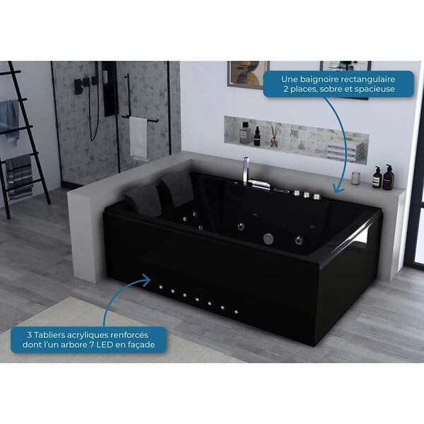 DISTRIBAIN - Baignoire balnéo noire Belize Gauche 32 jets  Whirlpool - large