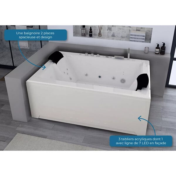 DISTRIBAIN - Baignoire balnéo Elle&Lui 40 jets Whirlpool - large