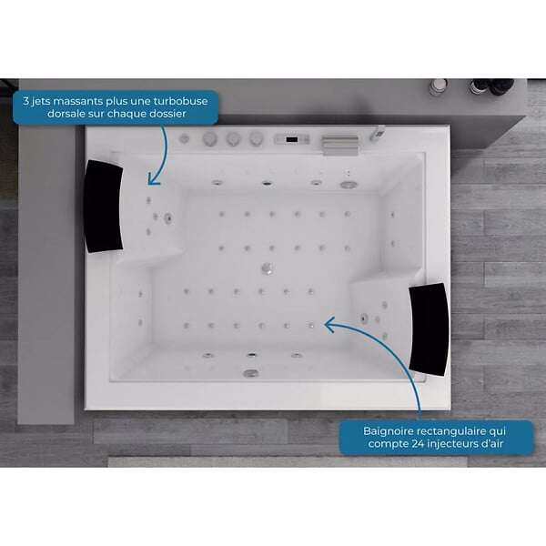 DISTRIBAIN - Baignoire balnéo Elle&Lui 40 jets Whirlpool - large