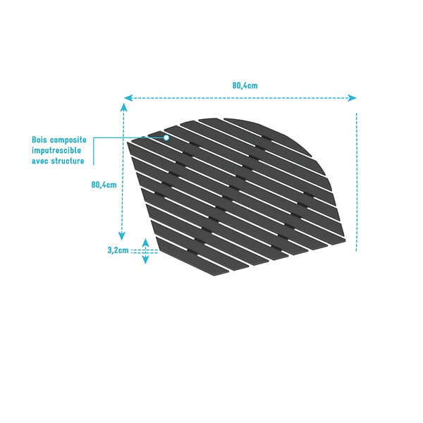 AURLANE - Caillebotis en Bois Composite Gris pour Cabine 1/4 de cercle - Dimensions 80,4 x 80,4 cm - large
