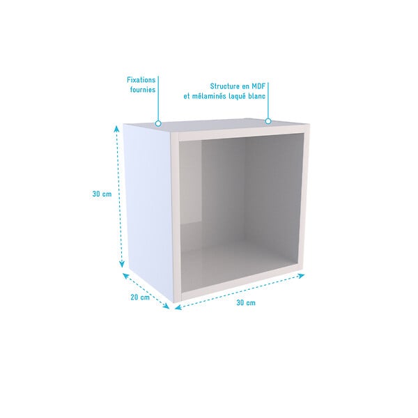 AURLANE - Etagère murale 30x30x20cm carrée blanche de rangement 1 emplacement - PERSONALYZ CUBE - large