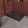 AURLANE - Receveur de douche Noir Effet Pierre 80x120 cm et Grille décor Linéaire en Inox - vignette
