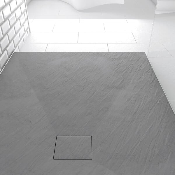 AURLANE - Receveur à poser en matériaux composite SMC - Finition ardoise gris - 80x100cm - ROCK 2 GREY 80 - large