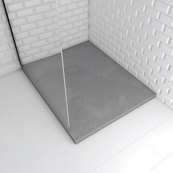AURLANE - Receveur à poser en matériaux composite SMC - Finition ardoise gris - 80x100cm - ROCK 2 GREY 80 - large