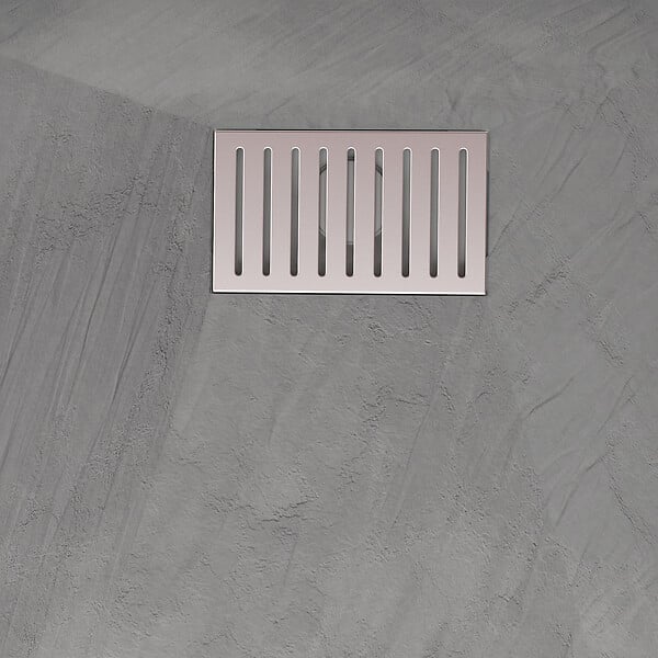 AURLANE - Receveur de douche Gris Effet Pierre 80x100 cm et Grille décor Linéaire en Inox - large