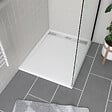 AURLANE - Receveur en acrylique Blanc 80x100x4 cm - Grille Linéaire Chrome - WHITENESS II - vignette