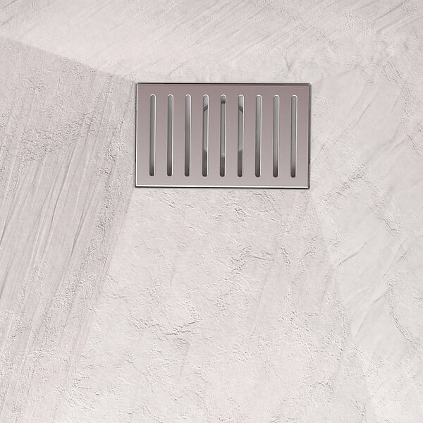 AURLANE - Receveur de douche Blanc Effet Pierre 90x120 cm et Grille décor Linéaire en Inox - large