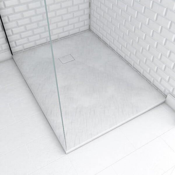 AURLANE - Receveur à poser en materiaux composite SMC - Finition ardoise blanc mat - 90x120 cm - ROCK 2 WHITE - large
