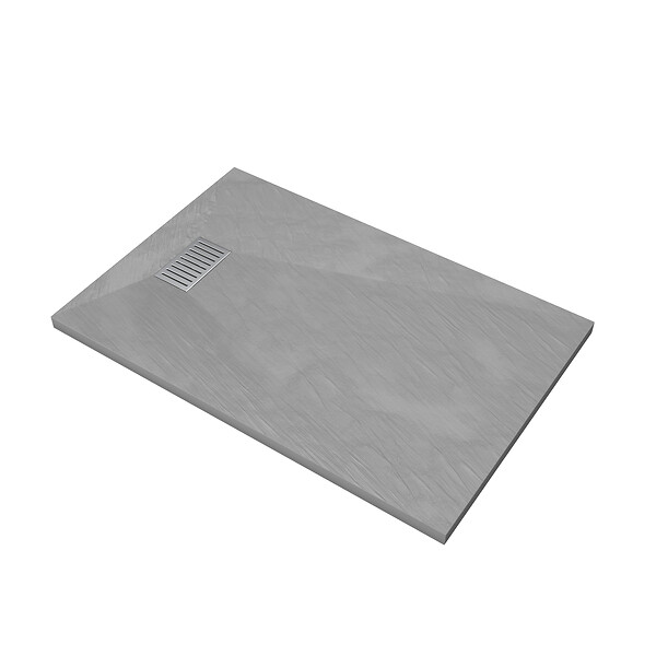 AURLANE - Receveur de douche Gris Effet Pierre 90x140 cm et Grille décor Linéaire en Inox - large