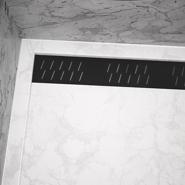 AURLANE - Receveur en acrylique Blanc Effet Pierre 80x140x5 cm + Grilles Linéaires Chrome et Noire - MOON - large