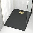 AURLANE - Receveur de douche Noir Effet Pierre 90x120 cm et Grille décor Linéaire Or Doré Brossé - vignette