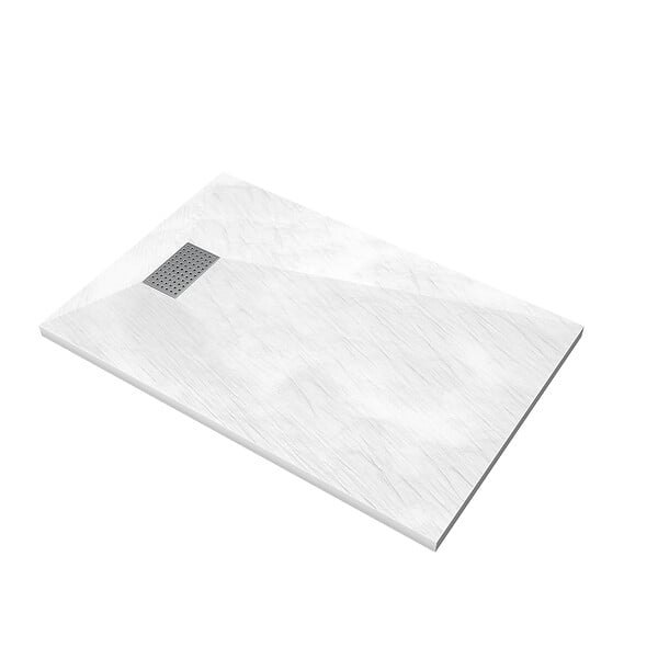 AURLANE - Receveur de douche Blanc Effet Pierre 90x140 cm et Grille décor Perforée en Inox - large