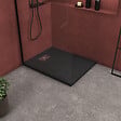 AURLANE - Receveur de douche Noir Effet Pierre 80x100 cm et Grille décor Linéaire en Inox - vignette