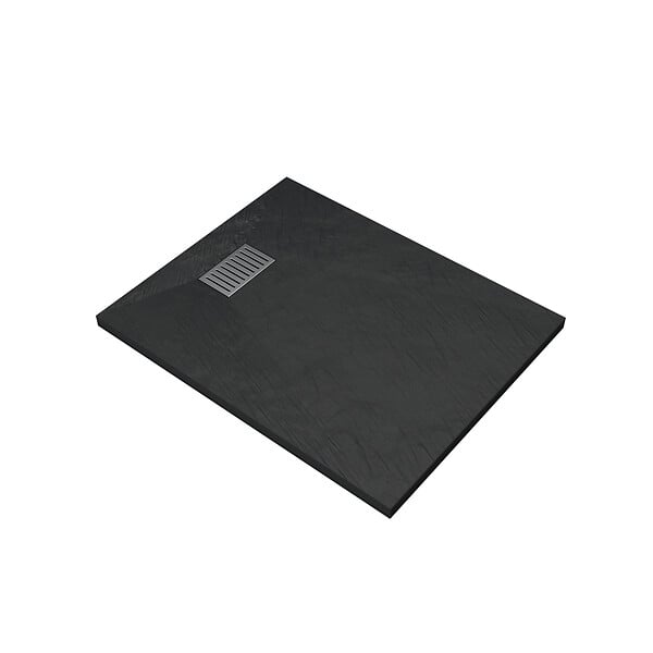 AURLANE - Receveur de douche Noir Effet Pierre 80x100 cm et Grille décor Linéaire en Inox - large