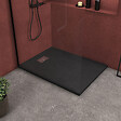 AURLANE - Receveur de douche Noir Effet Pierre 90x120 cm et Grille décor Perforée en Inox - vignette