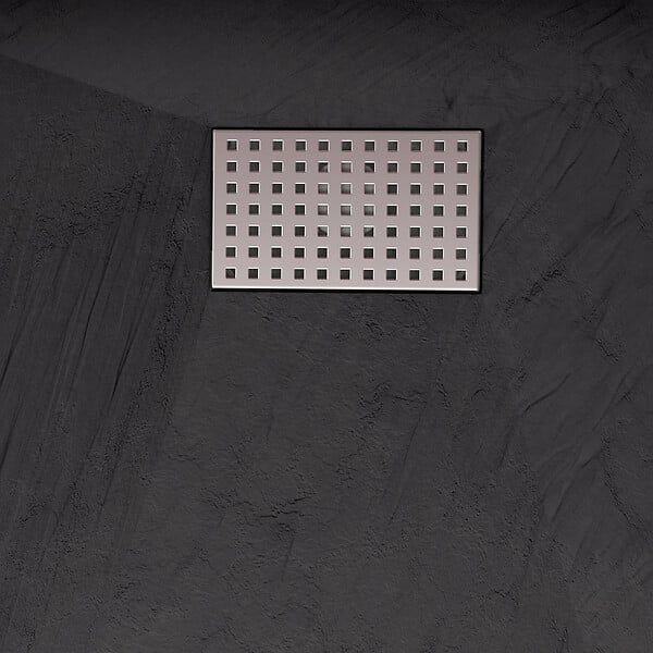 AURLANE - Receveur de douche Noir Effet Pierre 90x120 cm et Grille décor Perforée en Inox - large