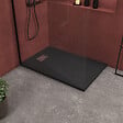 AURLANE - Receveur de douche Noir Effet Pierre 80x120 cm et Grille décor Perforée en Inox - vignette