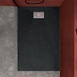 AURLANE - Receveur de douche Noir Effet Pierre 80x120 cm et Grille décor Perforée en Inox - vignette