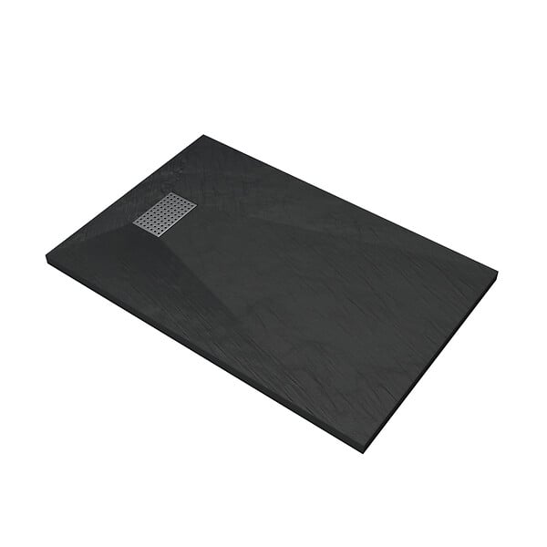 AURLANE - Receveur de douche Noir Effet Pierre 80x120 cm et Grille décor Perforée en Inox - large