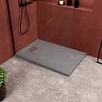 AURLANE - Receveur de douche Gris Effet Pierre 90x140 cm et Grille décor Perforée en Inox - vignette