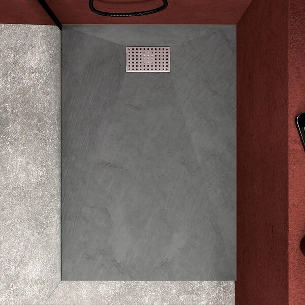 AURLANE - Receveur de douche Gris Effet Pierre 90x140 cm et Grille décor Perforée en Inox - large