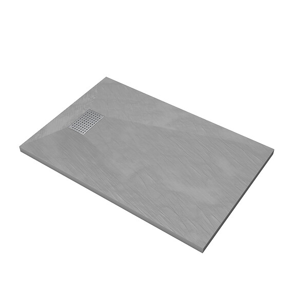 AURLANE - Receveur de douche Gris Effet Pierre 90x140 cm et Grille décor Perforée en Inox - large