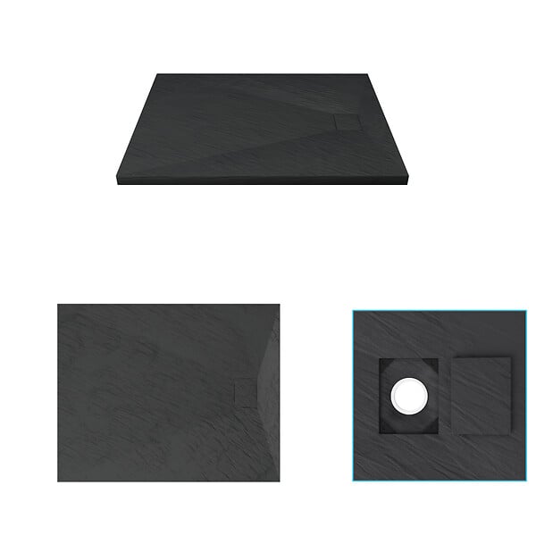AURLANE - Receveur à poser en matériaux composite SMC - Finition ardoise noire - 80x100cm - ROCK 2 BLACK 80 - large
