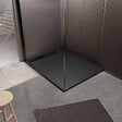 AURLANE - Receveur de douche en résine noir 90x120x3 cm effet pierre granit + grille linéaire noire mate - vignette