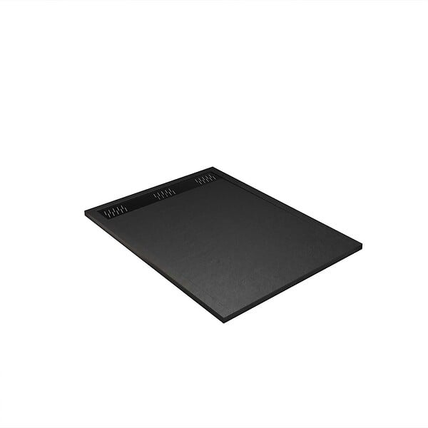 AURLANE - Receveur de douche en résine noir 90x120x3 cm effet pierre granit + grille linéaire noire mate - large