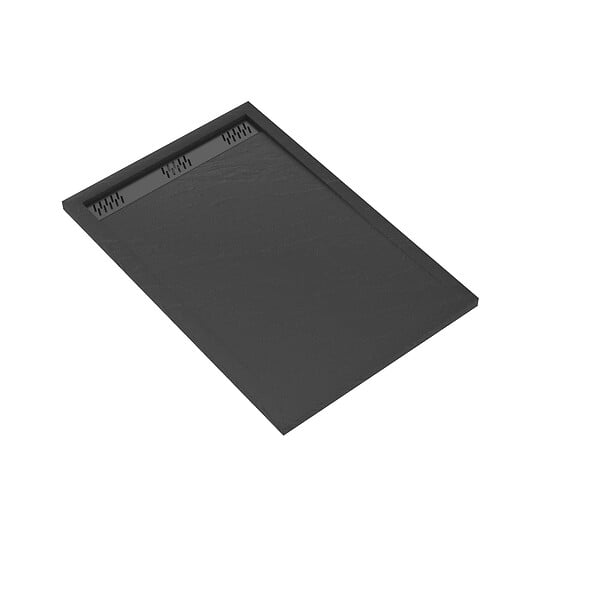 AURLANE - Receveur en acrylique Gris Effet Pierre 90x120x4 cm + Grilles Linéaires Chrome et Noire - METEORA - large