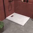AURLANE - Receveur de douche Blanc Effet Pierre 90x120 cm et Grille décor Perforée en Inox - vignette