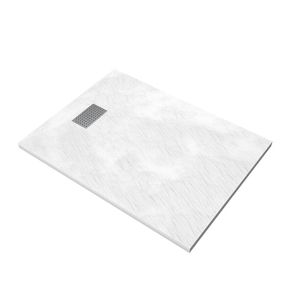 AURLANE - Receveur de douche Blanc Effet Pierre 90x120 cm et Grille décor Perforée en Inox - large