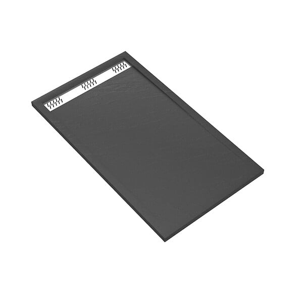 AURLANE - Receveur en acrylique Gris Effet Pierre 80x140x5 cm - Grille Linéaire Chrome - METEORA - large