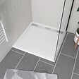 AURLANE - Receveur en acrylique Blanc 90x90x4 cm - Grille Linéaire Chrome - WHITENESS II - vignette