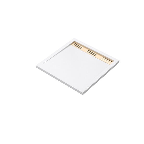 AURLANE - Receveur en acrylique Blanc 80x80x4 cm + Grilles Linéaires Chrome et Or Brossé - WHITENESS II - large