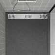 AURLANE - Receveur en acrylique Gris Effet Pierre 80x100x4 cm - Grille Linéaire Chrome - METEORA - vignette