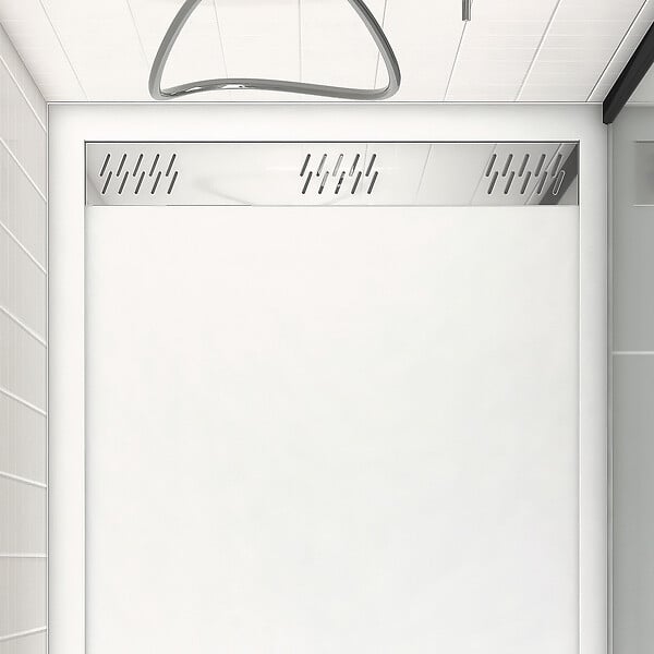 AURLANE - Receveur en acrylique Blanc 80x140x5 cm - Grille Linéaire Chrome - WHITENESS II - large