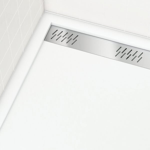 AURLANE - Receveur en acrylique Blanc 80x140x5 cm - Grille Linéaire Chrome - WHITENESS II - large