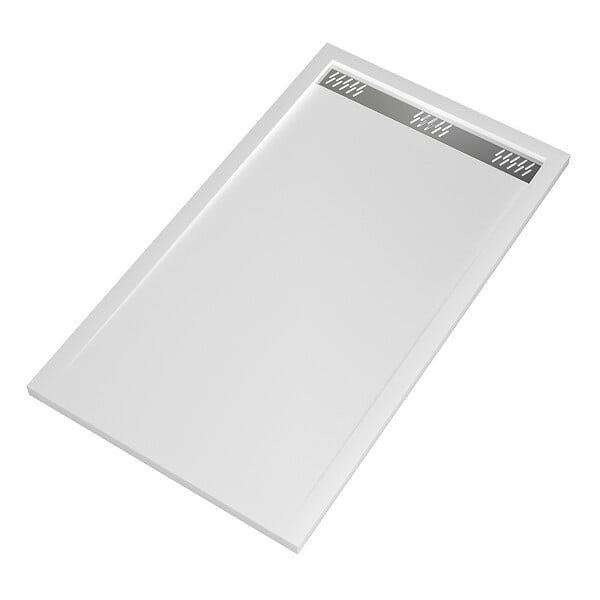 AURLANE - Receveur en acrylique Blanc 80x140x5 cm - Grille Linéaire Chrome - WHITENESS II - large